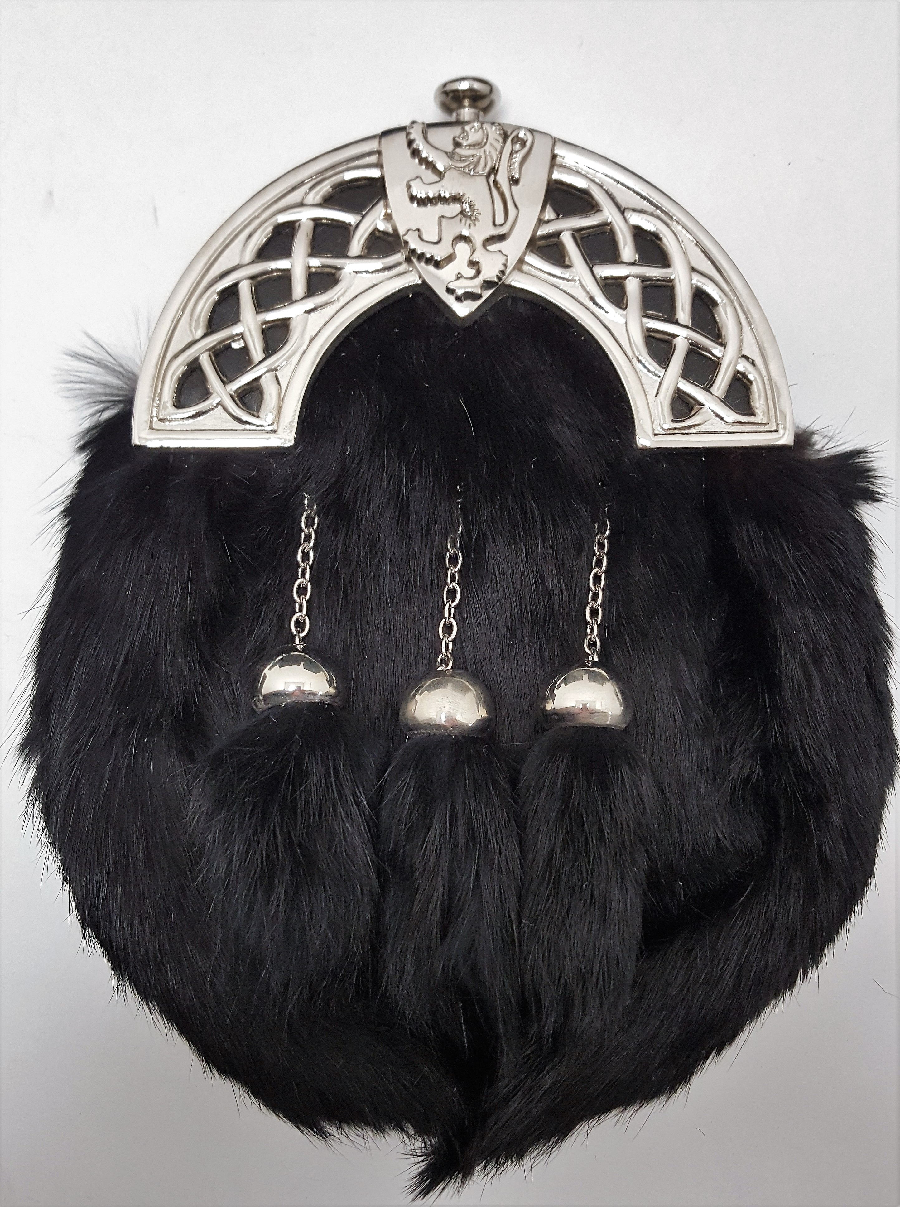 New Chrome Celtic Shield Black Rabbit Sporran 1 New Chrome Celtic Shield Black Rabbit Sporran